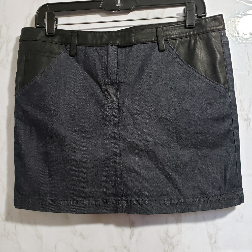 Theory Brie Denim Faux Leather Mini Skirt (10) NWT